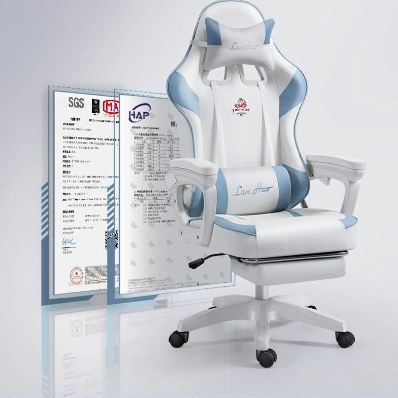 Ergonomischer Gaming-Stuhl, Gamer-Stühle mit Kopfstütze mit Lendenkissen, höhenverstellbarer Computer-Bürostuhl für Mädchen und Jungen