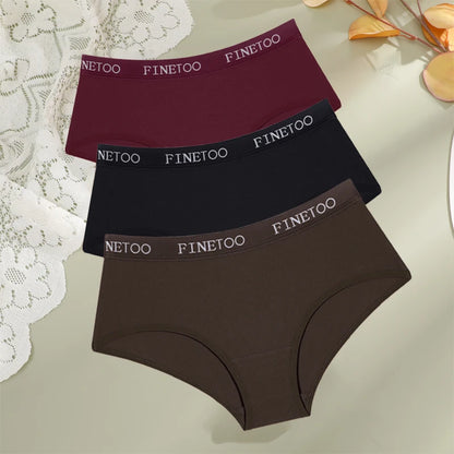 FINETOO 3Pcs Cotton Letter Belt Underwear Women's Panties Sexy Breathable Low Waist Briefs Female Stretch Comfortable Lingerie