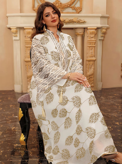 Muslim Women's Light Blue Islamic Embroidered Abaya with Gold Detailing Ideal for Formal Events in Middle East like UAE Saudi.