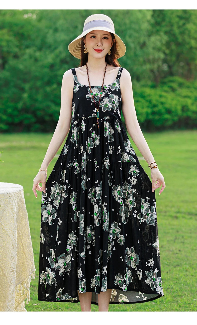 Neue Mode Lässig 2025, Sommer Elegante Kleider Für Frauen Oansatz Druck Vintage Ärmelloses Kleid Lose Frauen Kleidung