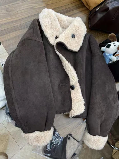 Dicke Lamm Warme Jacke für Frauen Winter Mode Doppelseitige Tragen Warme Pelz Mäntel Bf Koreanische Lose Einreiher Revers outwear.