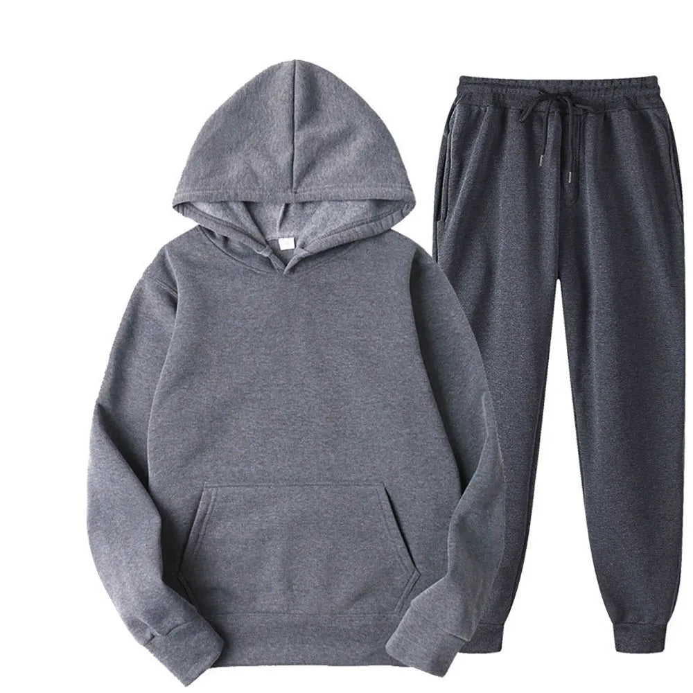 Men Tracksuit 2 Pieces Sets Hooded Sweatshirt +Drawstring Pants Male Hoodies Running Sportswear Men Women Autumn Sportwear.