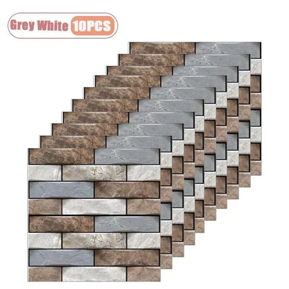 10PCS 3D Self Adhesive Foam Wall Stickers Waterproof Wallpaper Panels for Living Room Bedroom Dining TV Background Decor