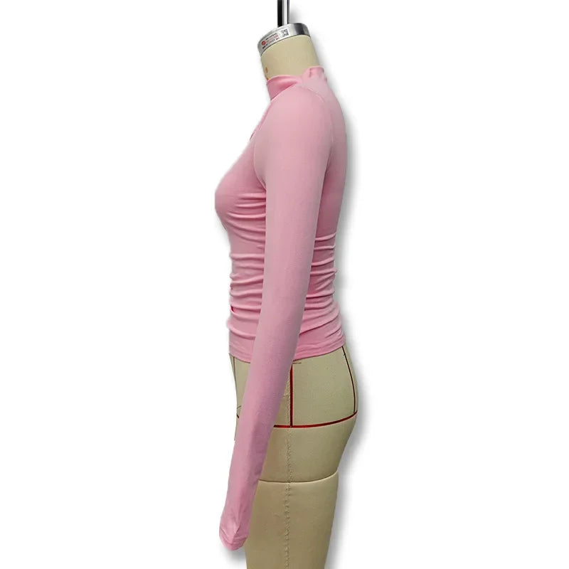 Fashionable Solid Color Women's Polo/Turtle Neck Top 2024 Autumn/Winter New Arrival Slimming Effect Long Sleeve T-Shirt