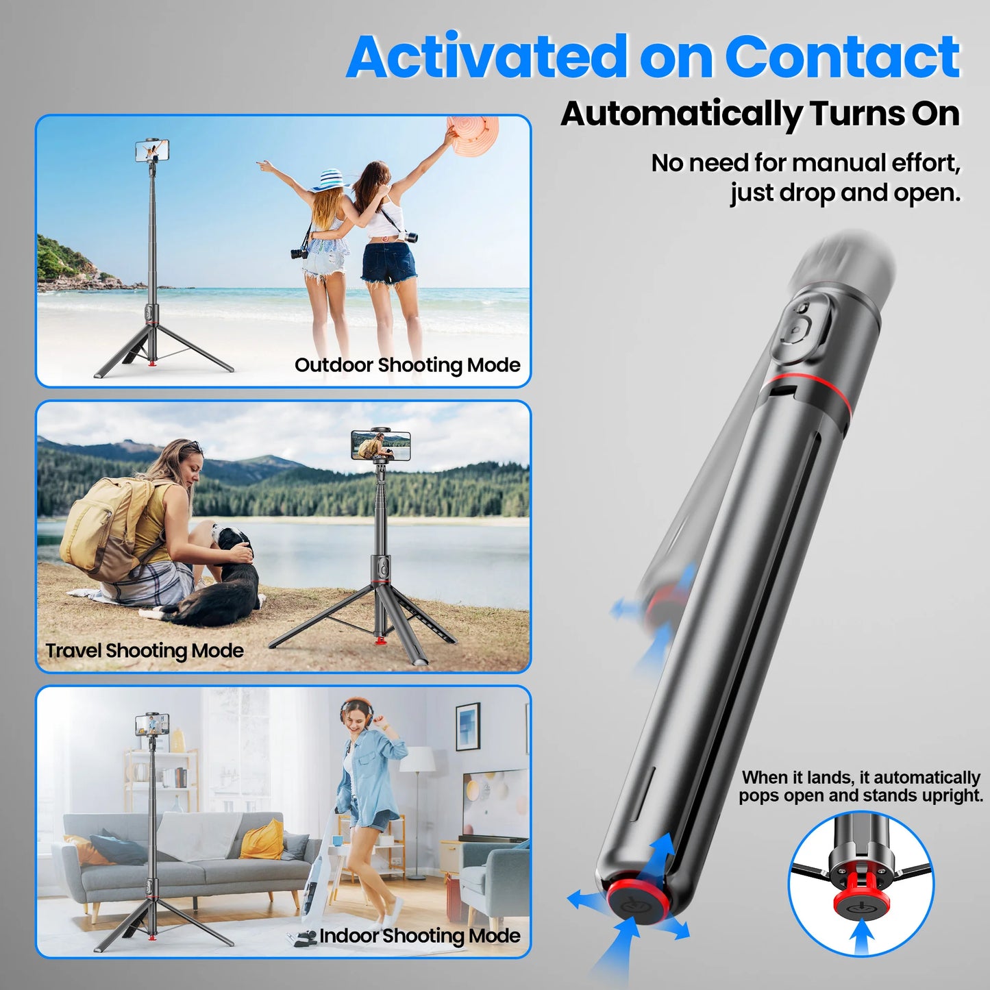 TT01 1770mm All-in-one Auto Pop Open Tripod Bluetooth Remote Tripod Bounce Selfie Stick Phone Holder for Vlog/Video.