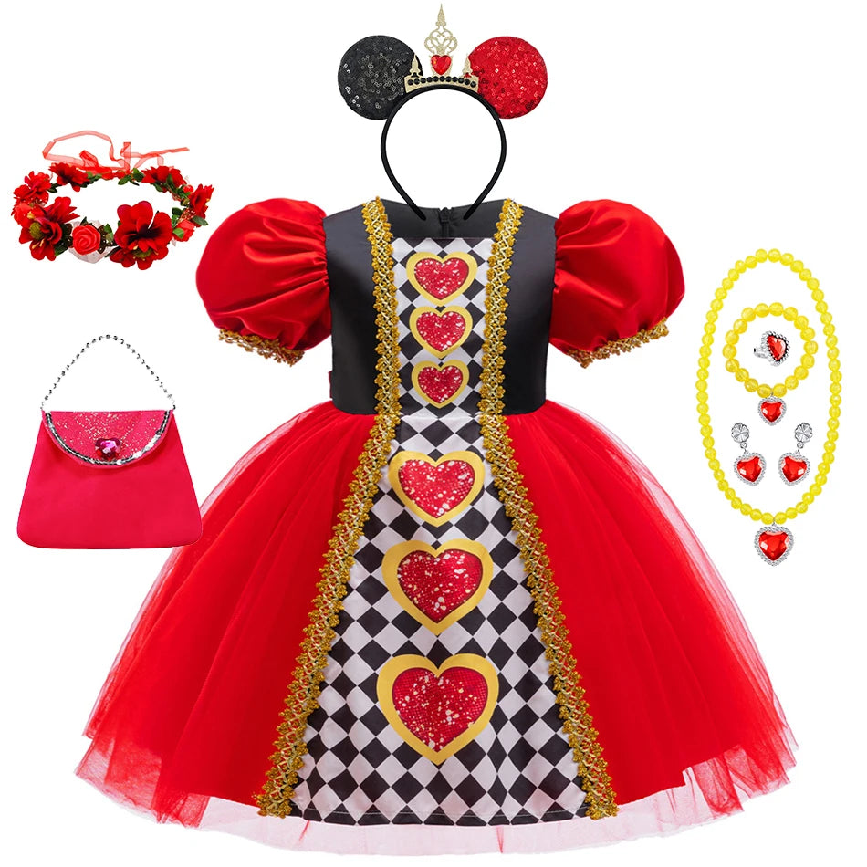 Alice Red Queen Cosplay Prinzessin Kleid Mädchen Deluxe Performance Kleidung Kind Karneval Halloween Party Charm Kostüm Geburtstagsgeschenk