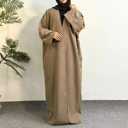 Muslimische Abayas lose Kaftan Frauen islamische Kleidung Mond Stickerei offene Front Abaya Langarm Maxi Länge Kleid Frauen Jilbabs