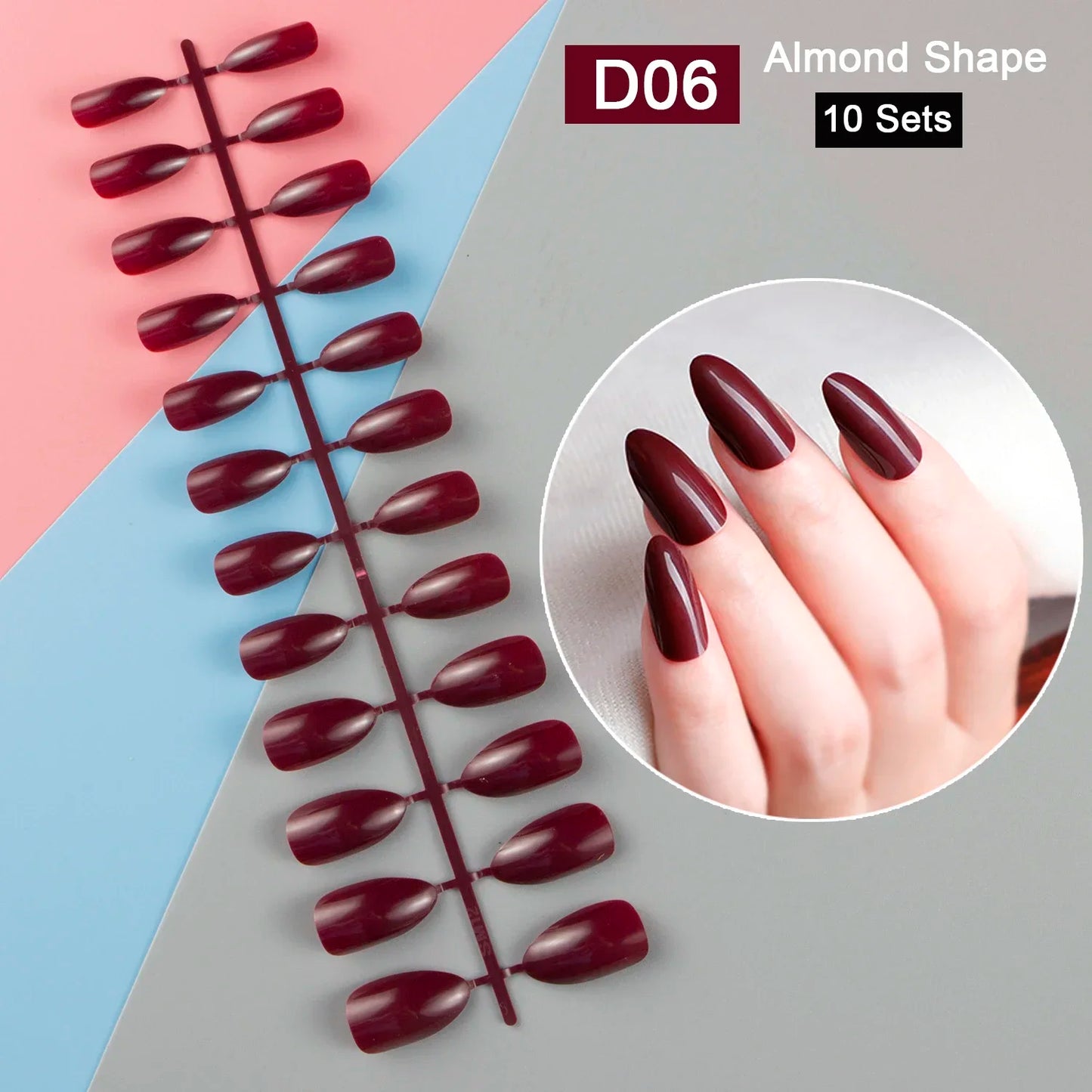 10 Sets/Pack Mixed Solid Colors Coffin Round Square Almond Shape False Nails Full Cover Nail Tips Short Fake Nails Tip Manicure