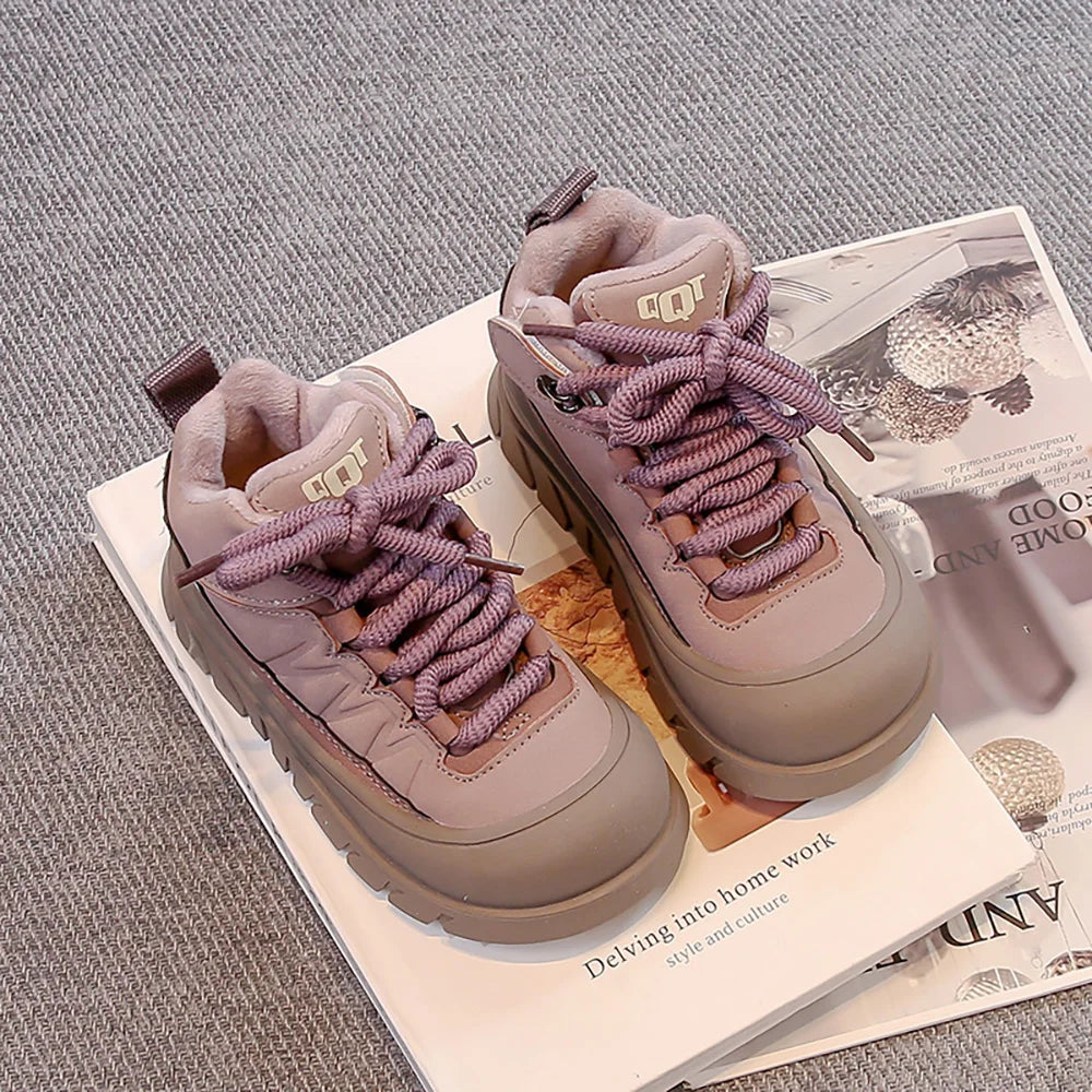 Winter Plush Boots For Children PU Leather Waterproof Boy's Warm Cotton Shoes Thick Warm Platform Teenager Kid's Snow Boots.