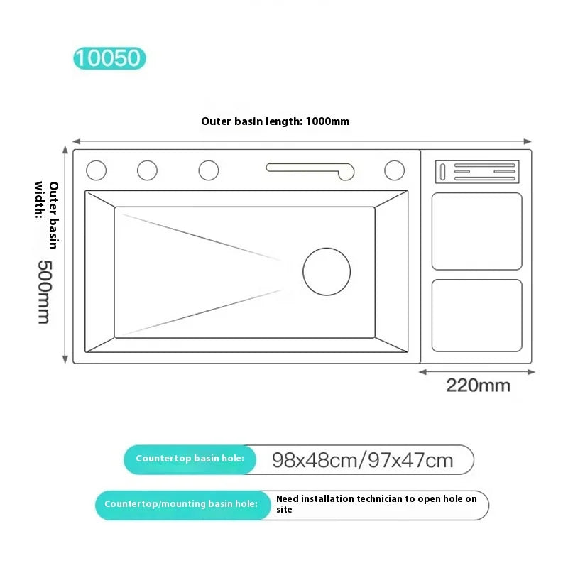 Stainless Steel Kitchen Sink Large Size Single Slot Multifunctional With Trash Can and Drain Rack Household Wash Dish Basin