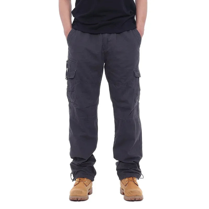 2025 Men's Casual Elastic Waist Plus Size Cargo Pants Multiple Pockets Loose Fit Trousers For Construction Site.