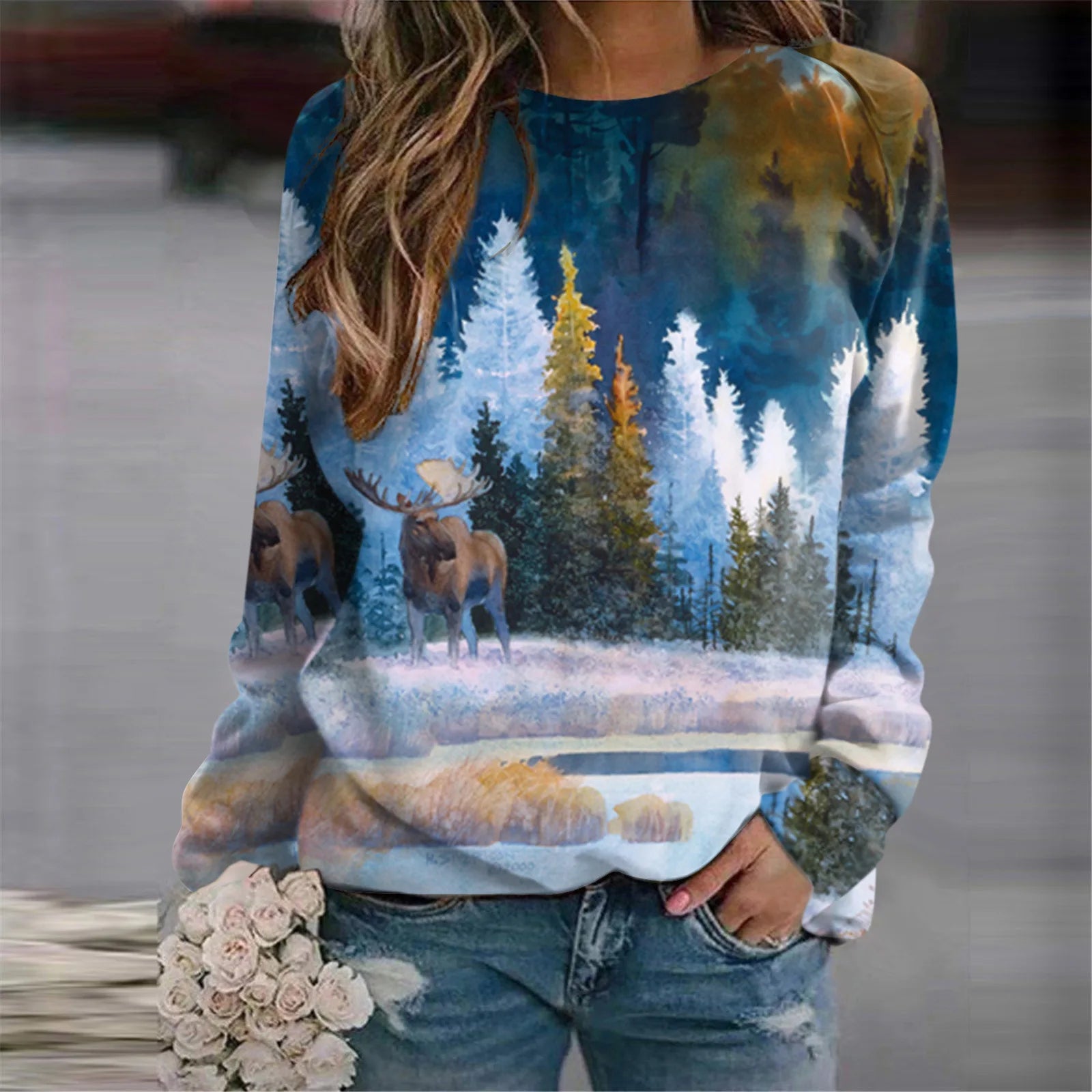 Forest Trees 3D Print Sweatshirts Women's Casual Raglan Long Sleeves Hoodies Woman Pullovers Harajuku Y2k Tops Female Clothing.