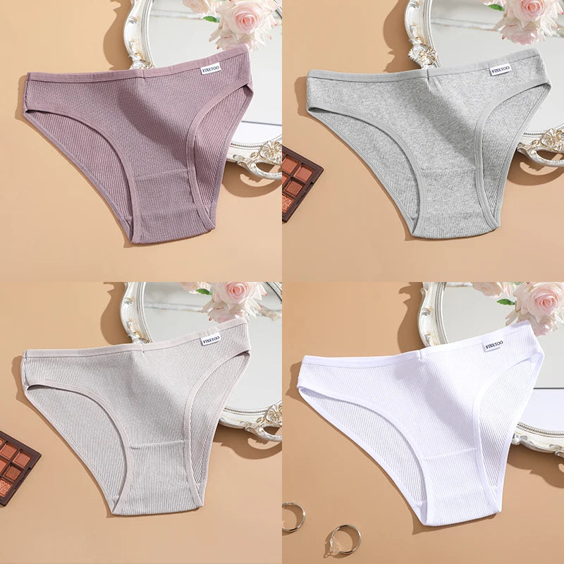 FINETOO 4Pcs/Set M-4XL Cotton Panties Female Underpants Sexy Panties for Women Briefs Underwear Plus Size Pantys Lingerie