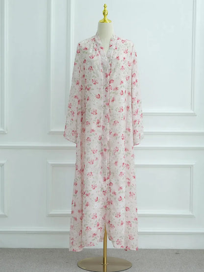 Muslim Women Dubai Abaya luxury Double layered chiffon Print Hijab Dress Kaftan Ramadan Robe Femme Islam african dresses Kebaya.