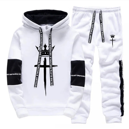 Cross Crown Print Sweatshirts Sweatpants High Quality Street Fashion Tracksuit 2025 Fall/winter Men's Sportswear 2pcs Set.