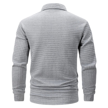 Autumn Knitted Jacquard Grid Polo Pullover Men Solid Color Casual Long Sleeved Sweatshirts Male Daily Warm Turtleneck Streetwear.