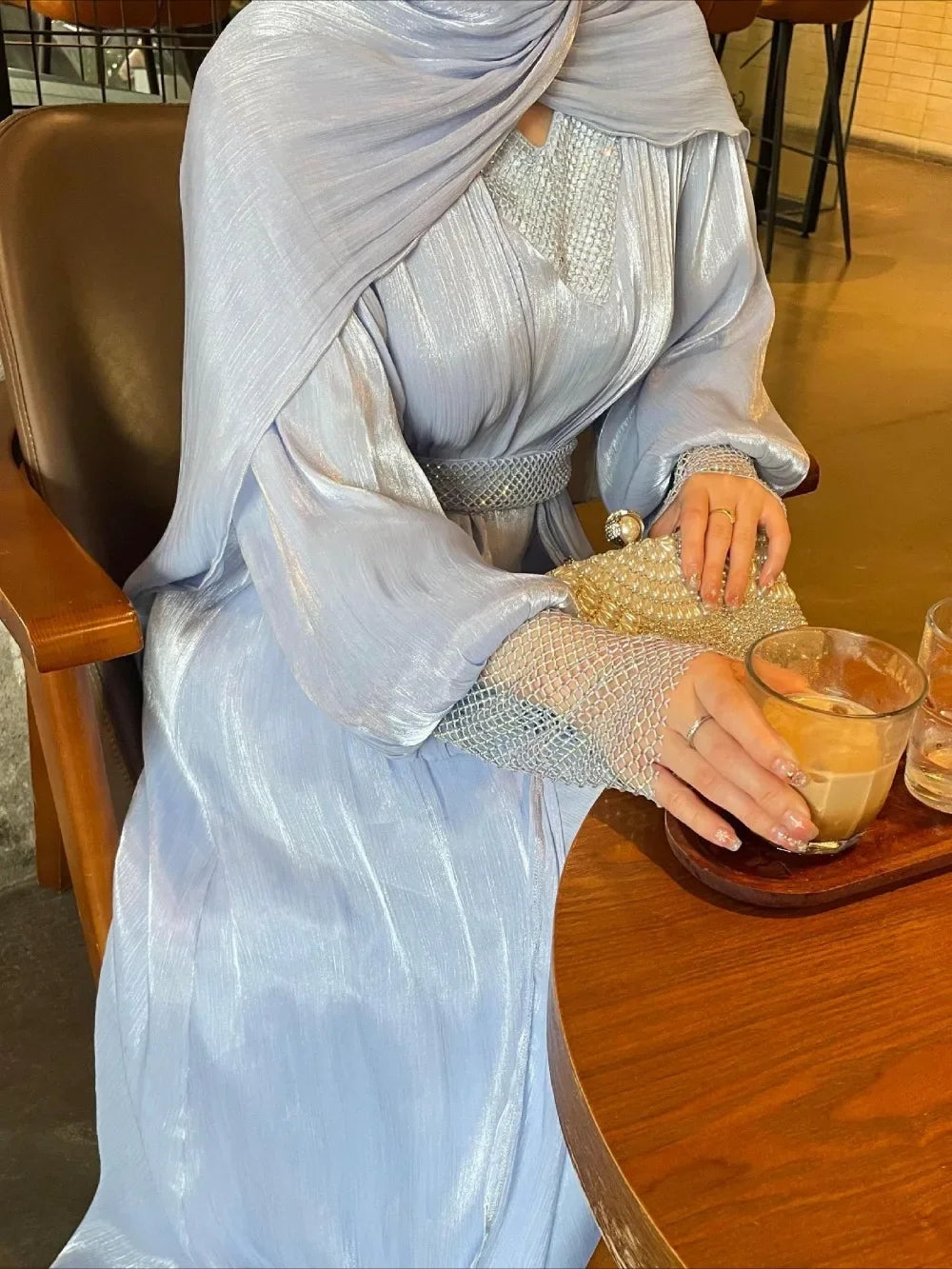 Party Dresses 3 Piece Set for Women Muslim Abaya with Scarf Long Cardigan Robe Vestidos Sashes Dubai Abayas Eid Ramadan Jalabiya.