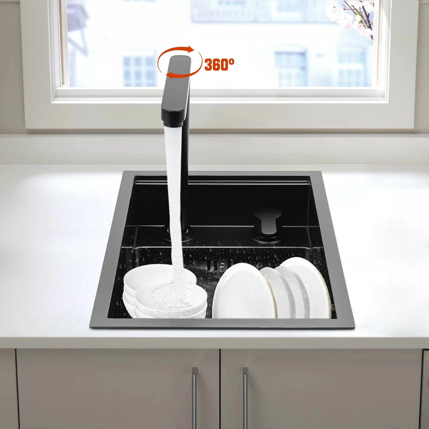 Verstecktes Küchenspüle, schwarz eingebettetes Arbeitsplattenwaschbecken, unsichtbares Waschbecken für die Küche, Bar, platzsparendes, verstecktes Badezimmerwaschbecken für Küchen