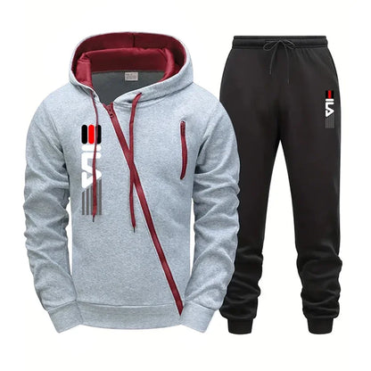 Men's Zipper Hoodie Sweatpants Gym Fitness Tracksuit 2pcs Set Fall Winter Daily Casual Sports Jogger Suit Fashion Hooded Outfits.