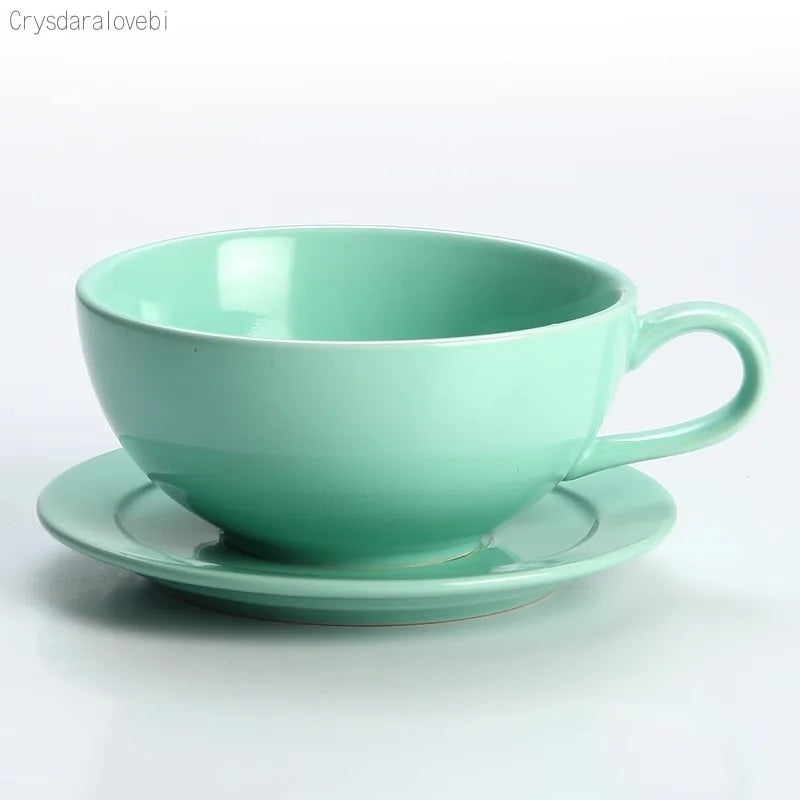 New Design Colourful Coffee Set Coffee Cup and Saucer Underglazed Low Procelain Cappuccino Latte Cup 250ml