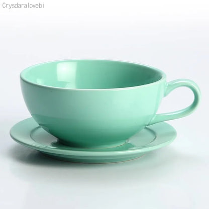 New Design Colourful Coffee Set Coffee Cup and Saucer Underglazed Low Procelain Cappuccino Latte Cup 250ml