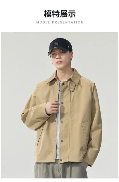 Lapel Jacket Men Spring Autumn Japanese Korean Streetwear Fashion Loose Casual Vintage Cargo Jacket Coat Outerwear.