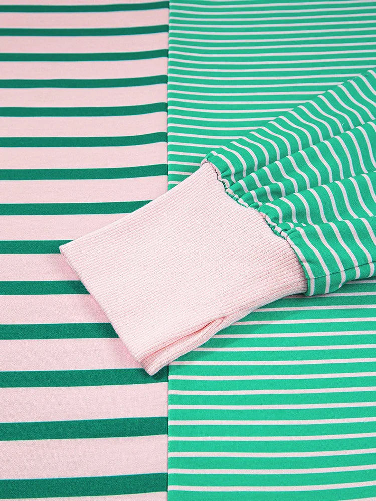 GIBSIE Plus Größe Gestreiften Oansatz Langarm Schlitz Sweatshirt Frauen 2025, Herbst Mode Lose Passenden Casual Pullover Jumper Top.