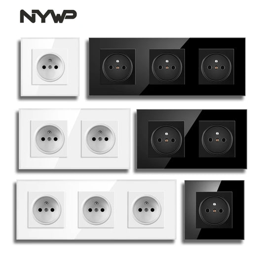 Nywp Französisch standard stecker, glas wallboard, Französisch netzteil, 16a 220V erdung buchse, kind schutz tür.
