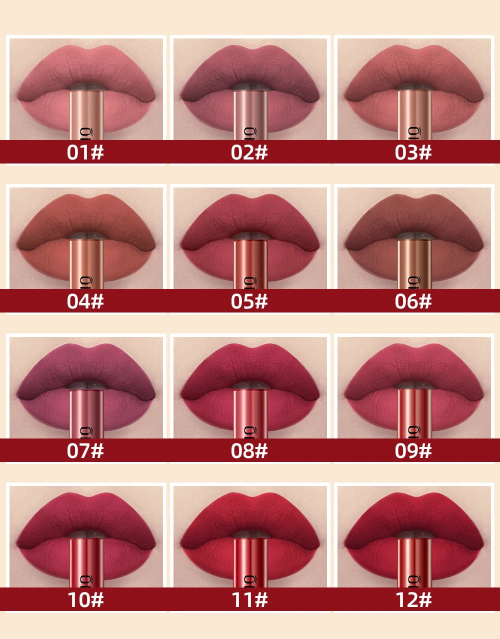 QIBEST Matte Liquid Lipstick Waterproof Long Lasting Lip Gloss Velvet Mate Nude Red Tint Tube Lipsticks Lipgloss Makeup Cosmetic.