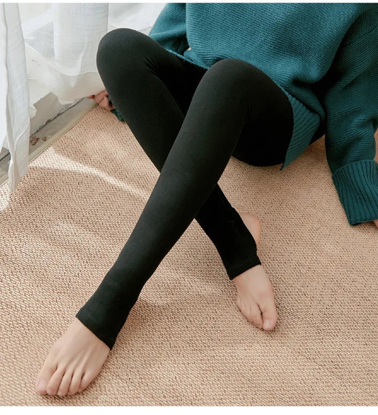 Women's Fall Winter Ribbed Vertical Stripe Thermal Leggings Fleece Thickened  Street Ready Seamless High Waist Thermal Pants