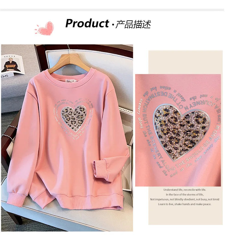 175 kg Plus Size Damen Büste 170 Frühling Herbst Lose Rundhals Langarm Bedrucktes Sweatshirt Schwarz Rosa 5XL 6XL 7XL 8XL 9XL.