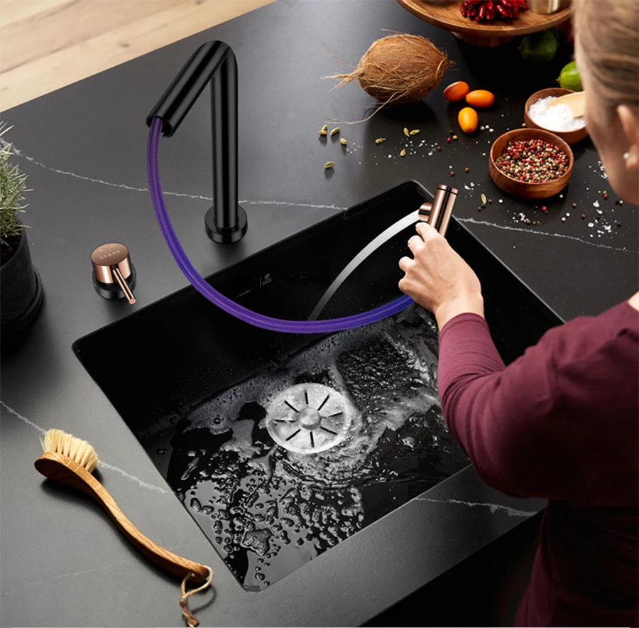 Nanometer Black Hidden Cup Rinser Bar kitchen Sink SUS 304 Stainless Steel Handmade Cup Washer Bar kitchen Sinks With Trash Can