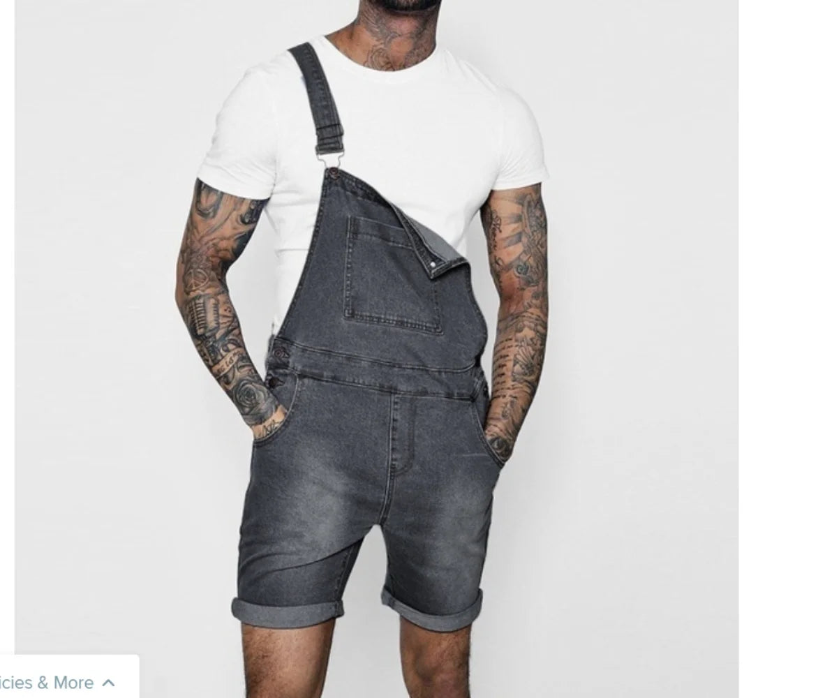Fashion Streetwear Mens Suspenders Denim Jumpsuits Cargo Pants Men Shorts Masculino Jeans Pink Overalls.