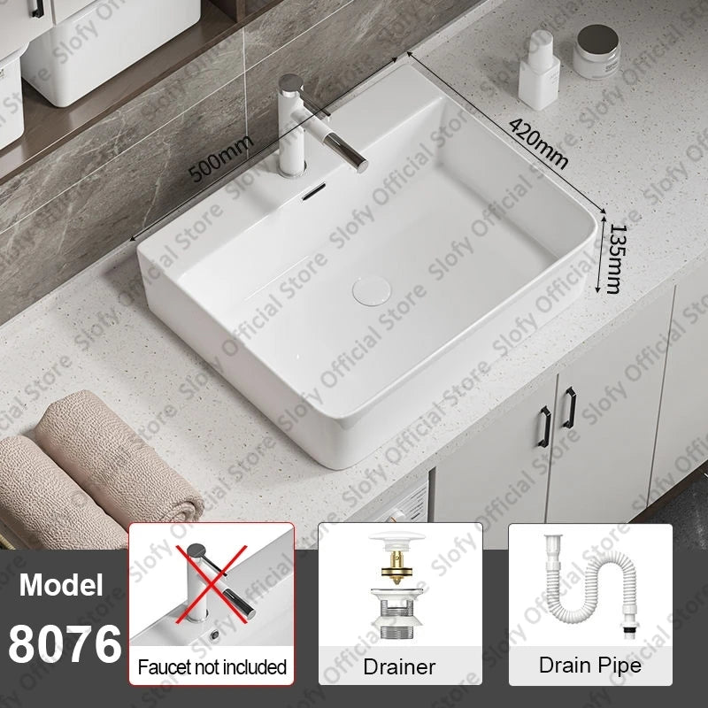 Large Square Ceramic Washbasin For Bathroom Countertop Basin White Sink Above Counter Pedestal Hotel Home Balcony Bathroom Sinks