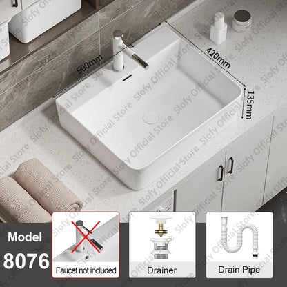 Large Square Ceramic Washbasin For Bathroom Countertop Basin White Sink Above Counter Pedestal Hotel Home Balcony Bathroom Sinks