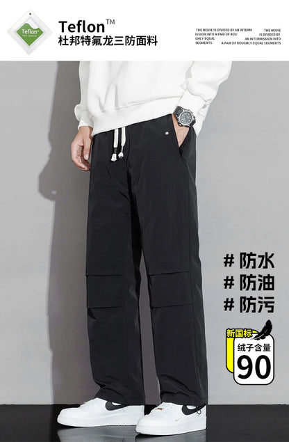 2025 Men's New, Lace-Up Elastic Waist Warm, Tooling, Outdoor Down Pants.