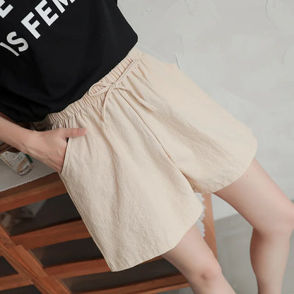 Summer Cotton Linen Shorts Women's Sports Shorts Solid High Waist Black Shorts Women Fashion Casual Basic Short.