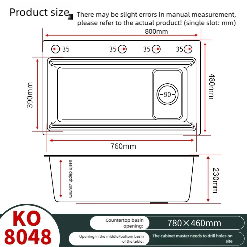 Black 304 Stainless Steel Kitchen Sink Household Multifunction Wash Dish and Vegetables Basin Large Single Slot Undermount Basin