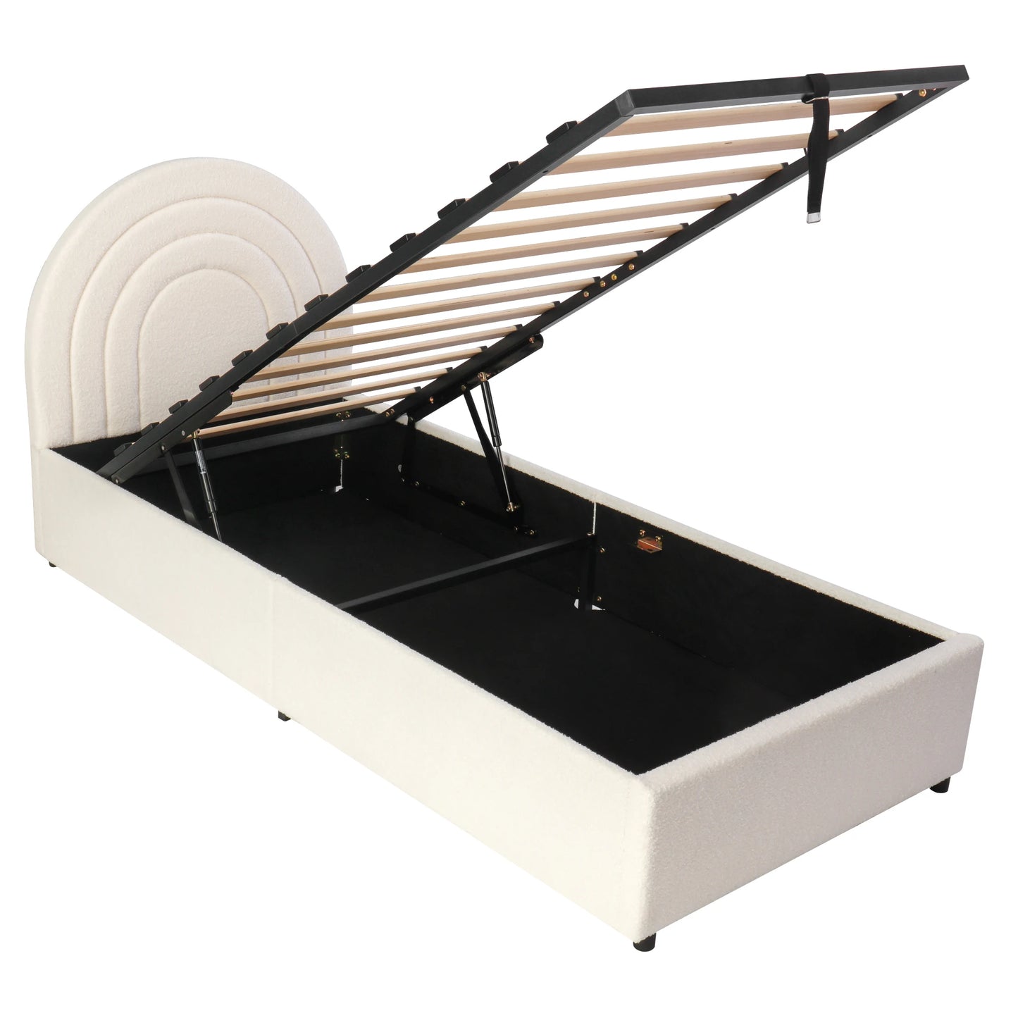 Polsterbett 90*200, Kinderbett, Einzelbett mit Lattenrost und Kopfteil, für Erwachsene und Jugendliche, Holzlatten, Baumwolle