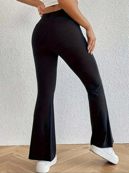 Hohe Taille Haifischform Bell-Bottom-Hose Damen Casual Micro Flared Hose Elastische Basisschicht Lange schwarze Leggings.