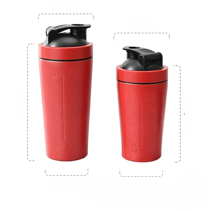 Stainless Steel Protein Powder Shaker Bottle with Steel Ball and Scale Leak Proof Gym Fitness Sport Whey Shakes Cup.