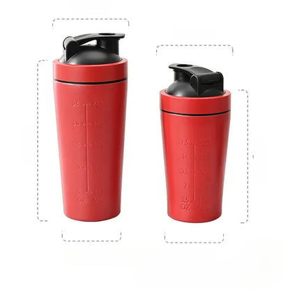 Stainless Steel Protein Powder Shaker Bottle with Steel Ball and Scale Leak Proof Gym Fitness Sport Whey Shakes Cup.