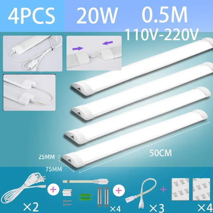 Led Tube Light With Switch Wire 110V 220V 30/50cm Lighting Strip Lamps 10W 20W For  Living Room Bedroom Closet Kitchen Lamp