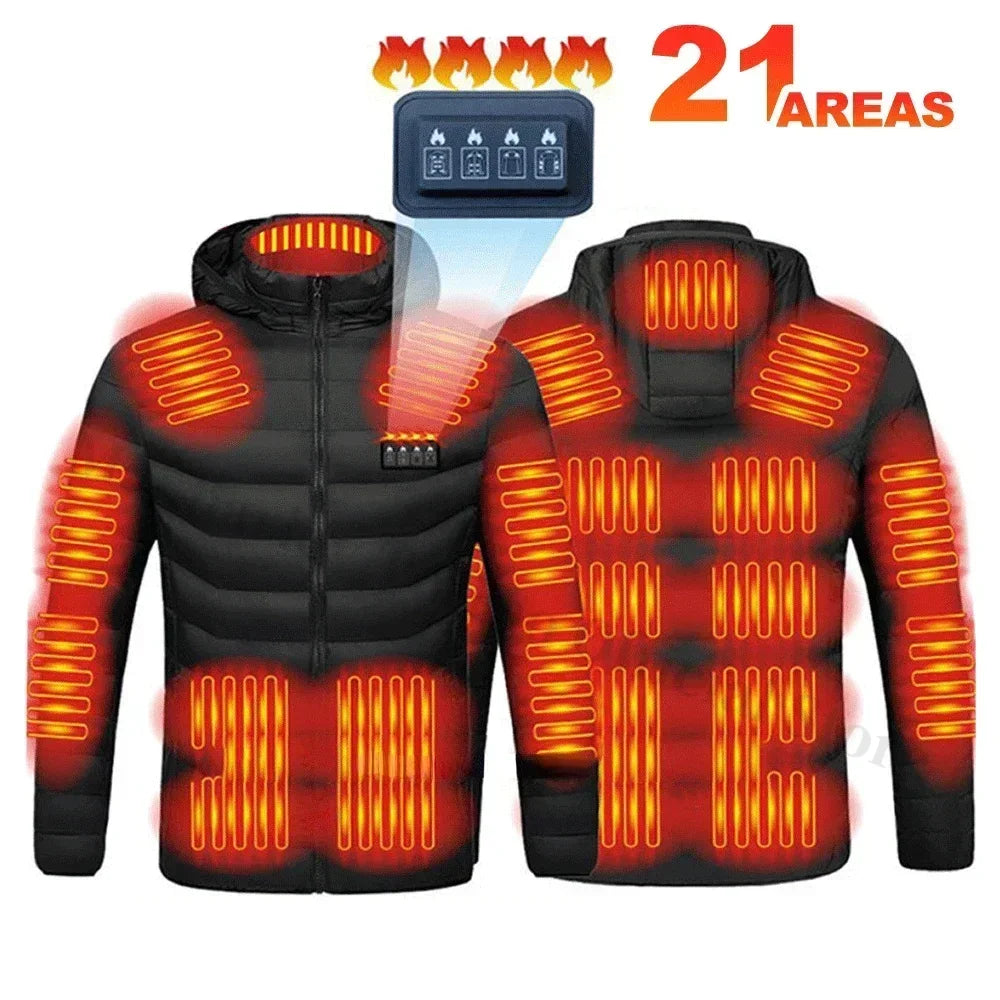 21 Areas Heating Jacket Men Winter USB Electric Heated Coat Functional Self Heating Clothes Outdoor Snow Ski Thick Padded Jacket