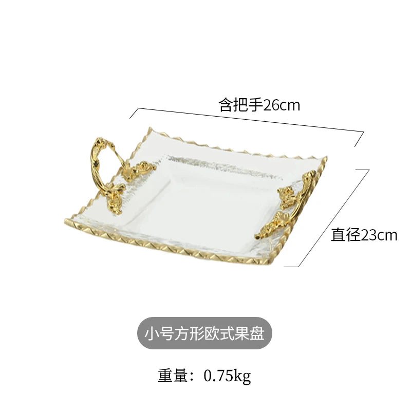 Gold-rimmed Glass Plates, Luxury Fruit Plates, Snacks, Cakes, Snacks, Bread Tray, Binaural Glass Plates, Rectangular Trays.