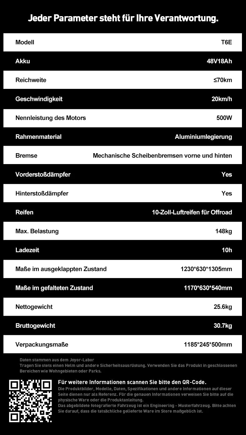 JOYOR T6E Adult Electric Scooter 500W Motor 48V18AH Battery E-Mountain Escooter 10" Off-Road Tire Foldable E-Scooter.