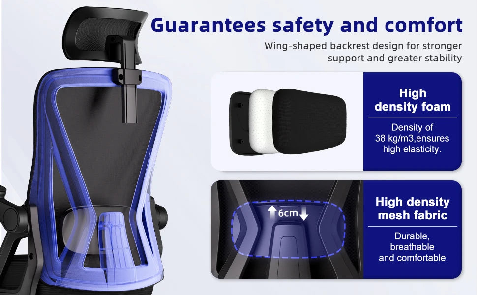 Bürostuhl, ergonomisch, verstellbar, 90er ° -135 ° ,Schreibtischstuhl mit Lordosenstütze, Computerstuhl mit verstellbarer Kopfstütze, Wohnzimmerstühle