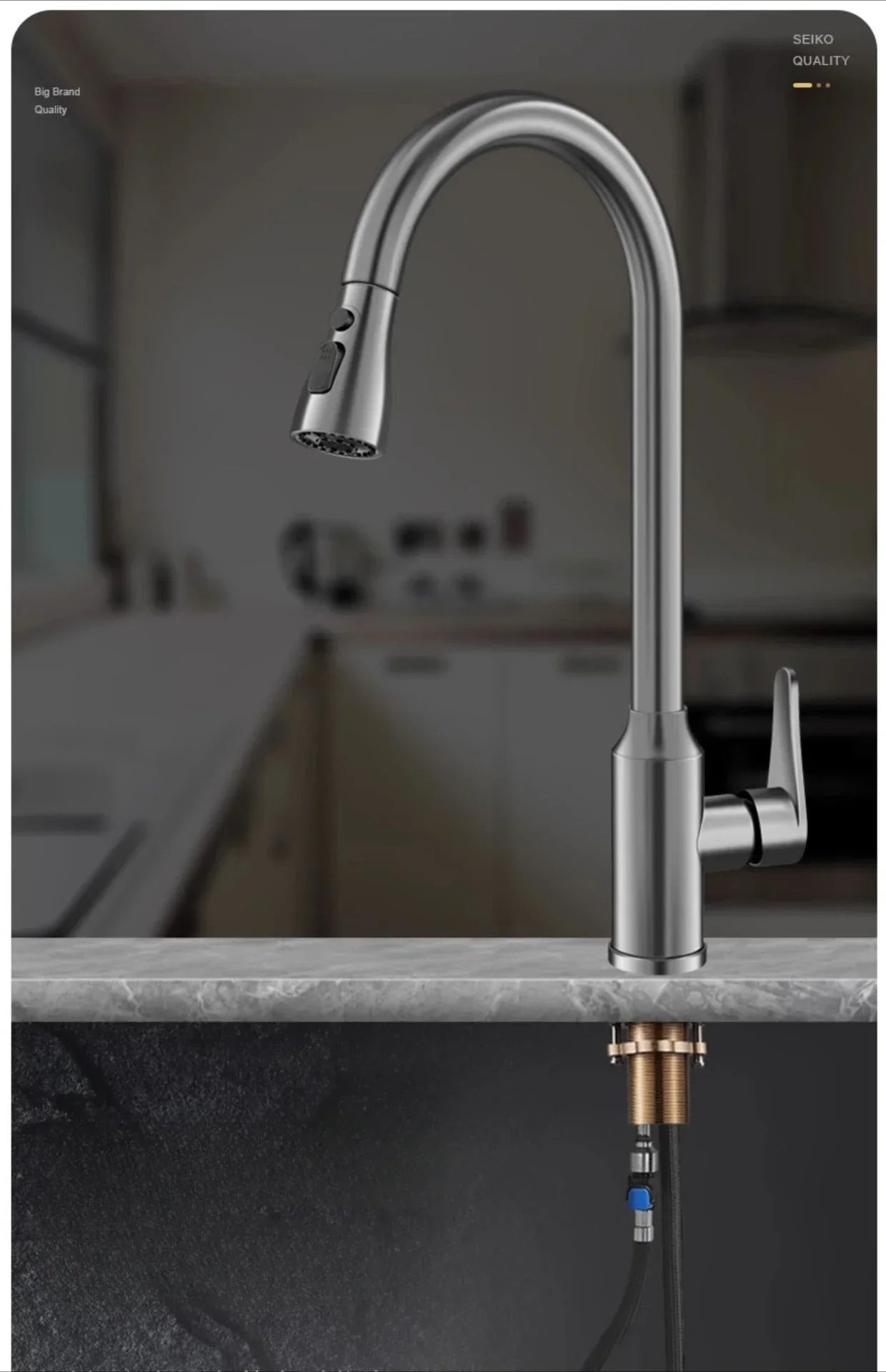 Kitchen Faucets Fine copper gun gray kitchen sink pull-out faucet household sink washbasin rotating hot and cold faucet