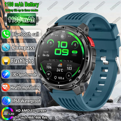 2025 New Military T-Rex 3 Smart Watch Men 1100mAh Battery AMOLED  IP68 Waterproof Outdoor Compass Bluetooth CallSport Smartwatch