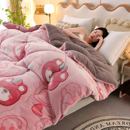 1Pc Snowflake Velvet Skin-Friendly Milk Velvet Quilt Quilt Core Suitable for Bedroom Apartment Winter Thickeneded Warm Comfortable Fashion Print Ins Style 1.5/1.8/2/2.2m Bed.